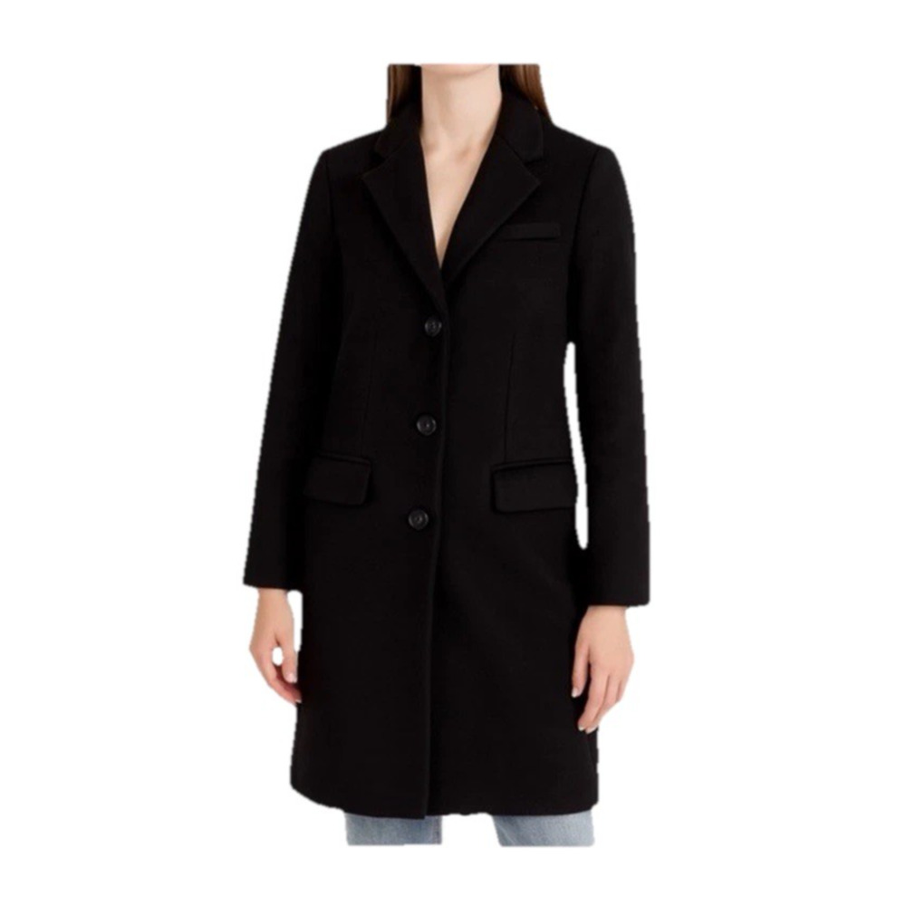 J. Crew‎ Wool Cashmere Long Black Over Dress Car Pea Coat Pockets Tall 8